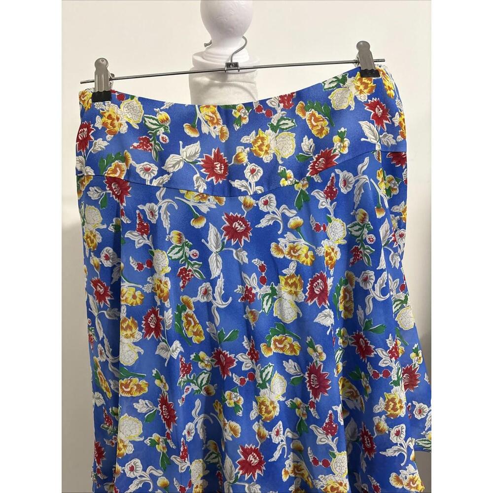 LAUREN Ralph Lauren Blue Multi Floral Tiered Ruffled A-Line Skirt 6 - Picture 5 of 12